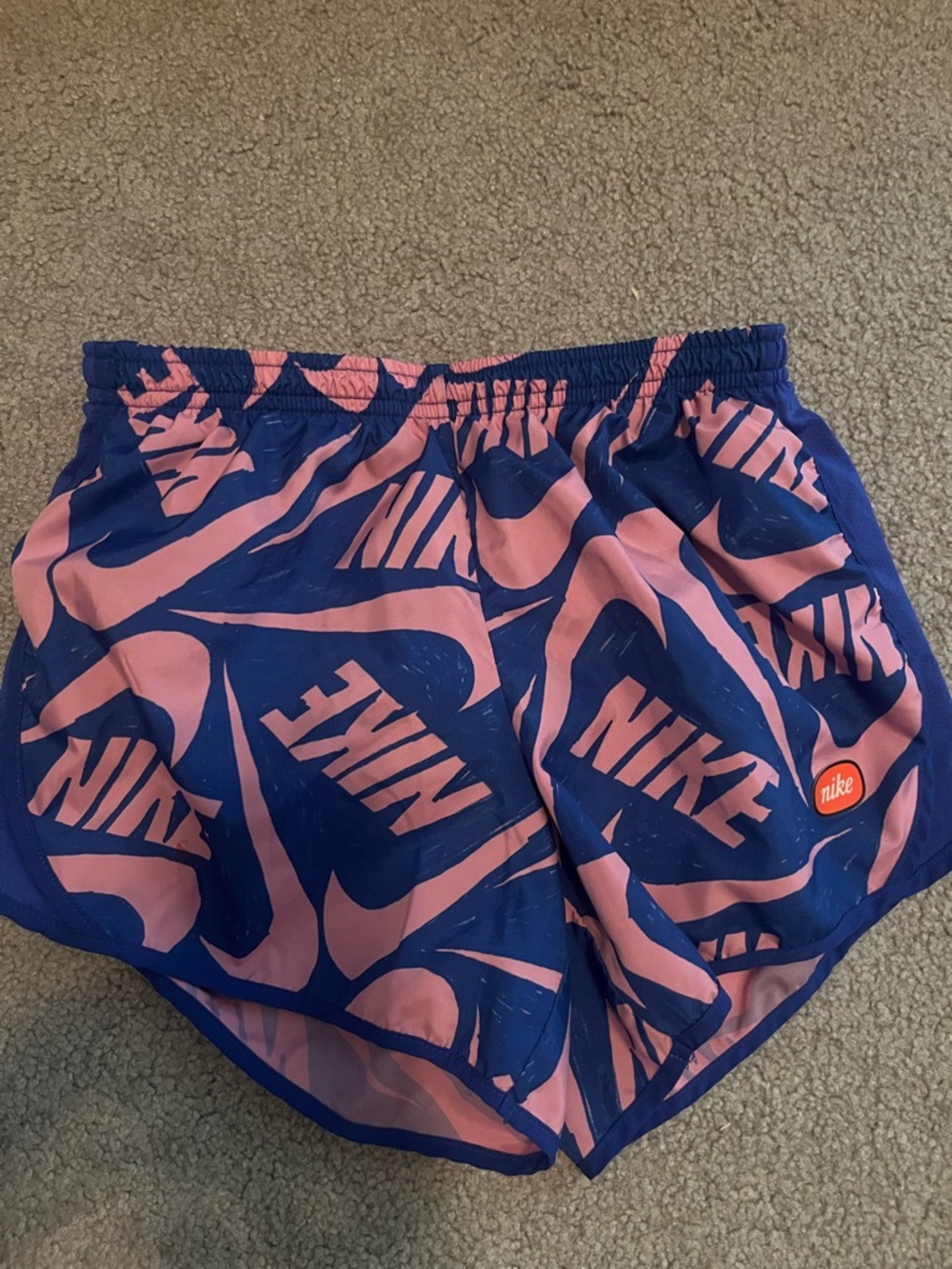 Nike Girls Navy and Pink Logo Print Athletic Shorts